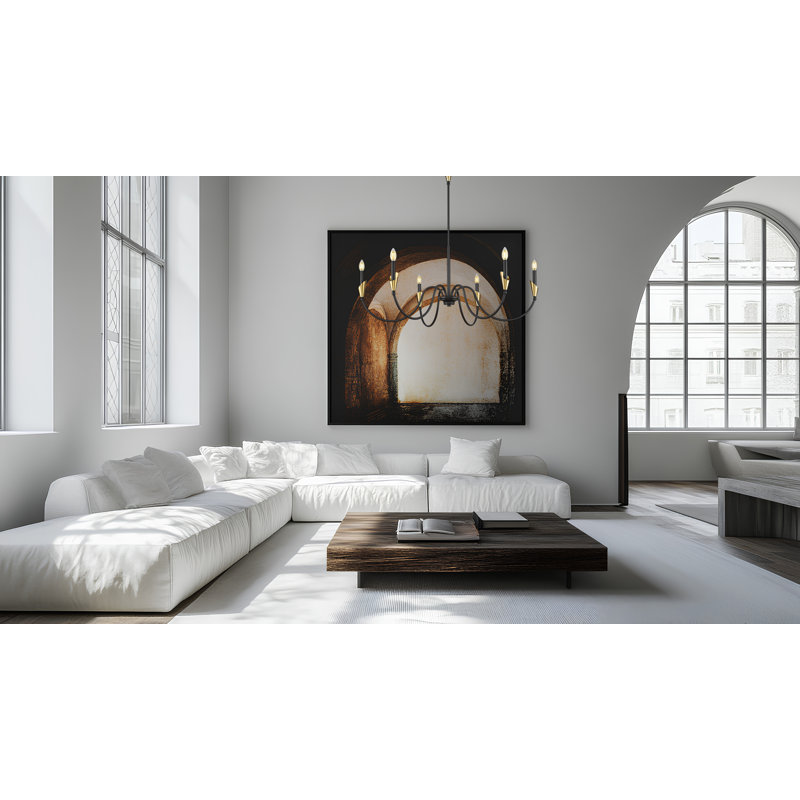 Lustre moderne Elvin, Six lumières, Noir mat / Or, H 39 po x l 46 po x P 46 po