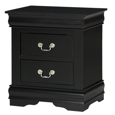 1pc Black Finish Two Drawers Louis Philip Nightstand Solid Wood Contemporary & Simple Style