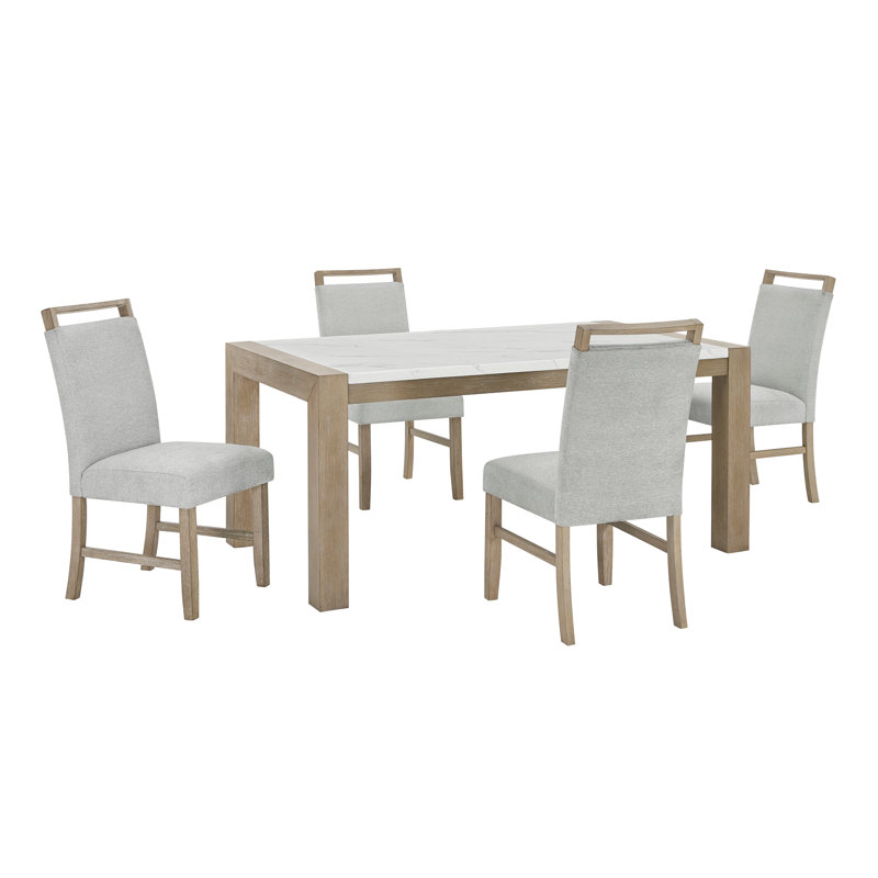 5Pc Rectangular Faux Marble Top Dining Set