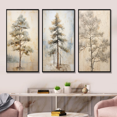 «Beige Tree Pine», ensemble de 3 reproductions d'art sur toile