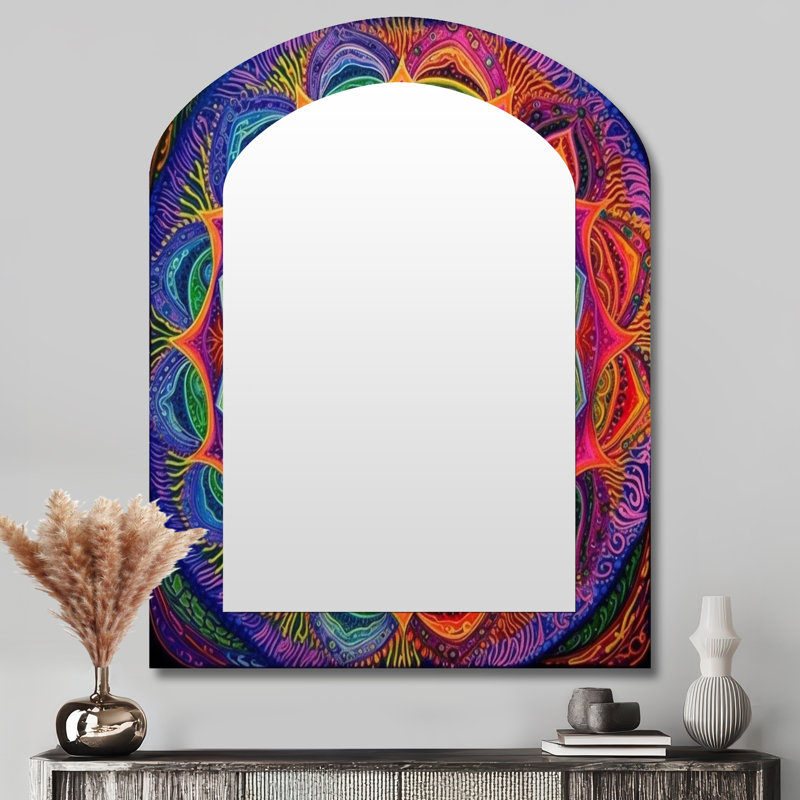 Sacré Mandala - miroir unique de forme unique Boho Mandala, grand miroir mural rose, impression d'art en métal, 43 po x 33 po