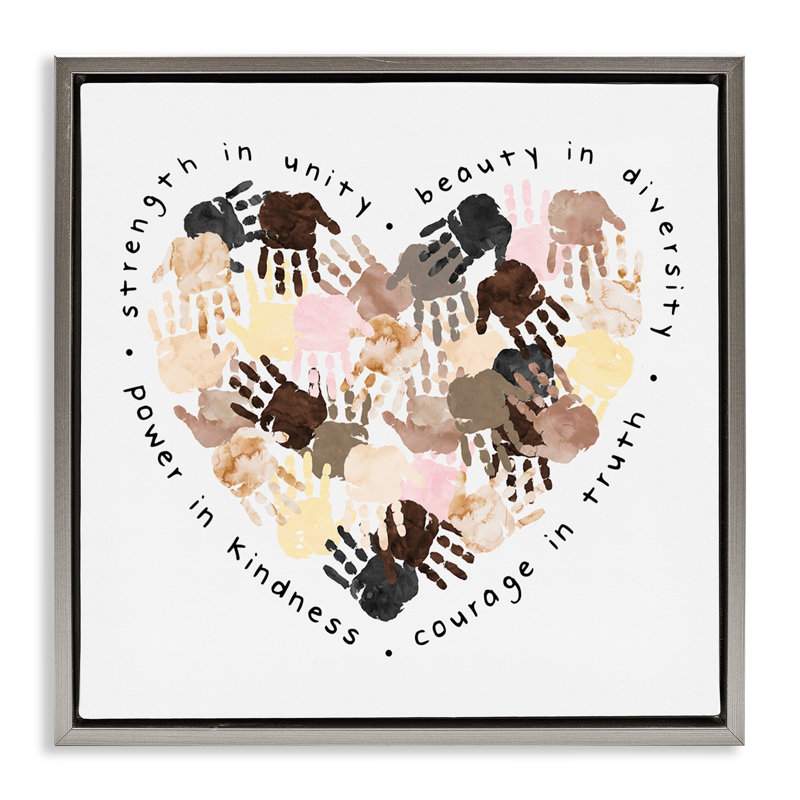 «Powerful Force In Unity Heart», art mural encadré par Erica Billups, H 18 po x l 18 po, Cadre flottant gris lustré