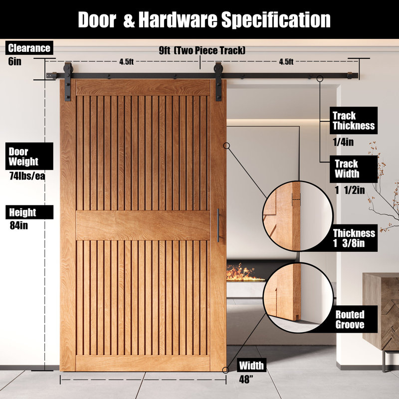 Porte de grange à rayures verticales non assemblée et non assemblée 48 po x 84 po Homacer Early American, 48 po x 84 po