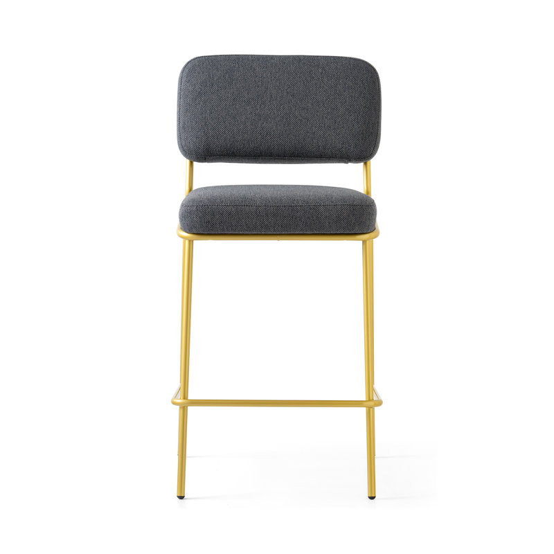 Sixty Upholstered Counter Stool with Metal Frame, Counter Stool (25.63" Seat Height), Painted Brass, Black
