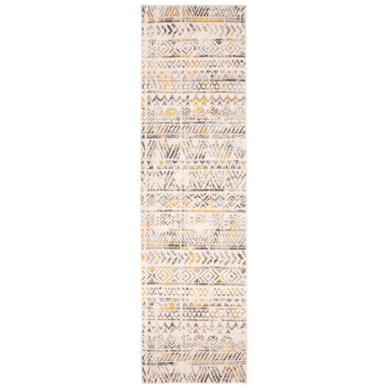 Geometric Gray/Yellow/Ivory Area Rug, Runner 2' x 7'