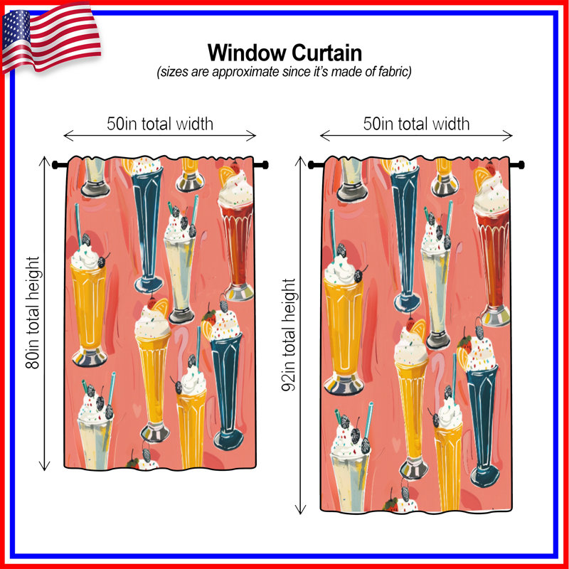 Milkshake Illustration Window Curtains, Milkshake Sheer & Blockout Curtains - 1 Panel, 50 po x 80 po - 1 panneau, Blockout