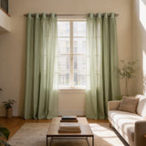 Gathered Linen-Textured Grommet Semi-Sheer Curtains (Set Of 2)