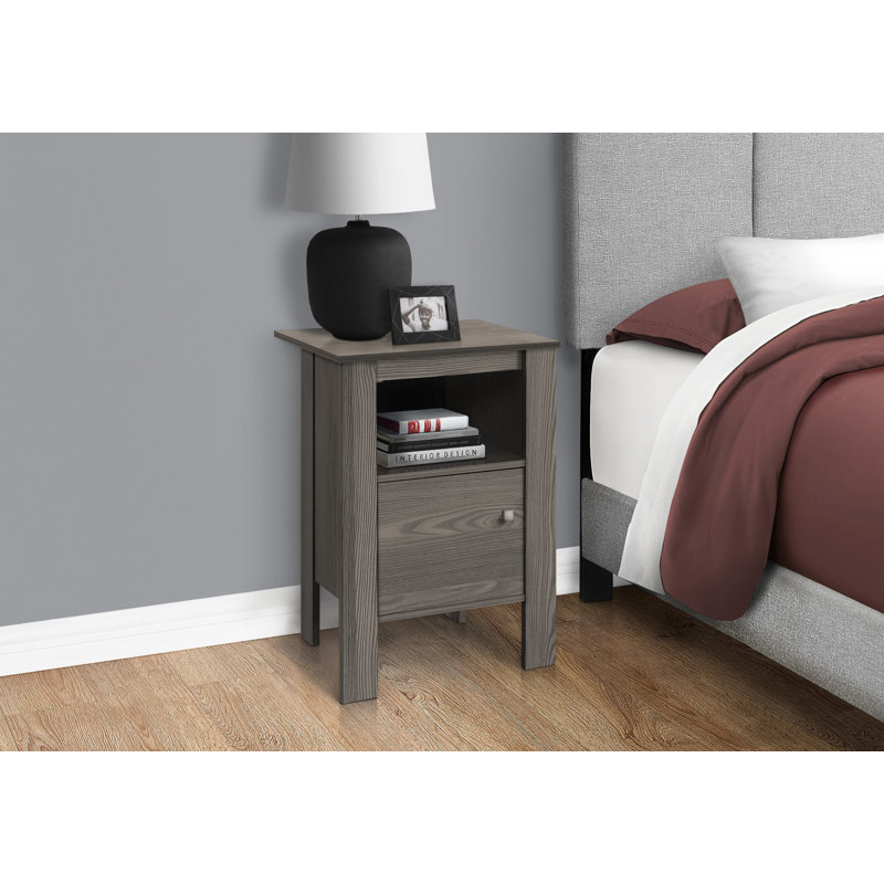 Table d'appoint, côté, bout, table de chevet, lampe, rangement, salon, chambre à coucher, stratifié gris, transitionnel, Gris