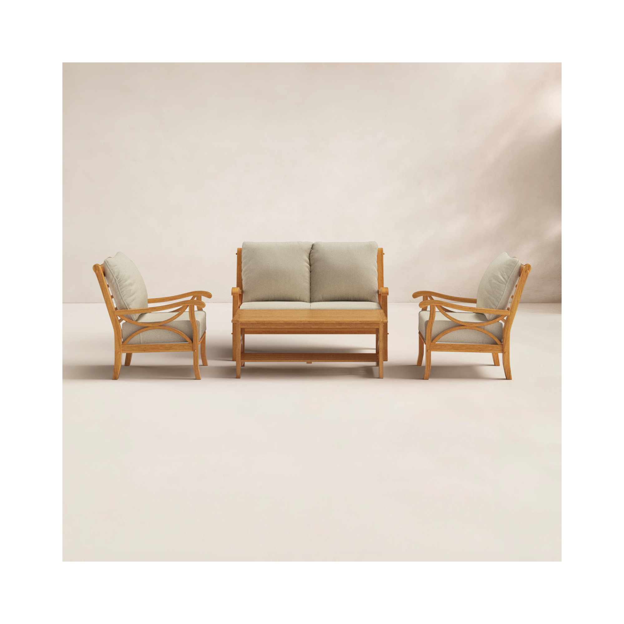 Brunswick 4-Person Teak Outdoor Seating Group With Cushions, Beige