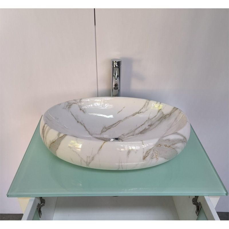 QieRao 16'' Marble Ceramic Oval Bathroom Sink