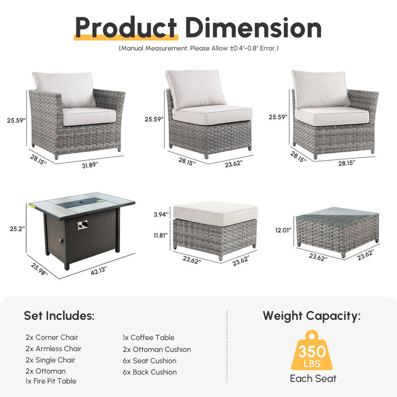 Cassville 6 - Person Patio Conversation Set with Cushions, Beige
