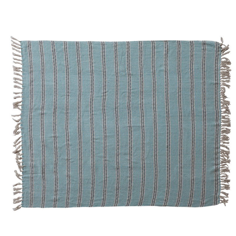 Woven Cotton Striped Throw With Fringe