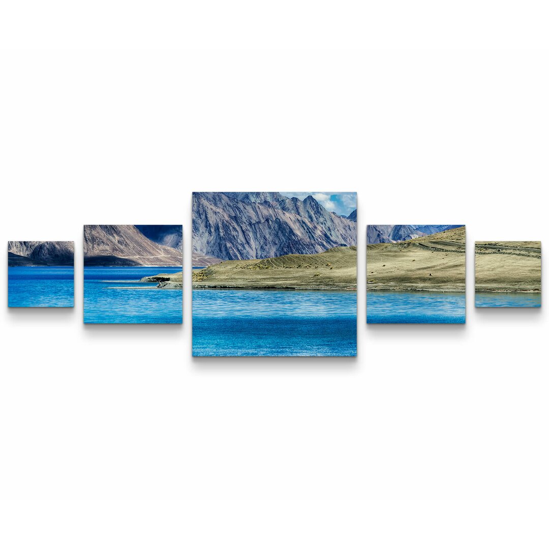 5-tlg. Leinwandbilder-Set Pangong Tsho mit Bergen - Tibet