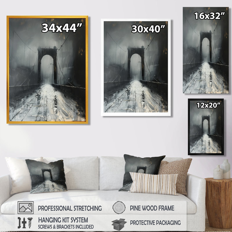 Impression sur toile grise et blanche monochromes, H 20 po x l 12 po x P 1 po, Toile encadrée noire simple