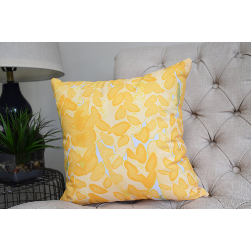 Housse et insert de coussin carré fleur, 26 po x 26 po, Jaune, Extérieur