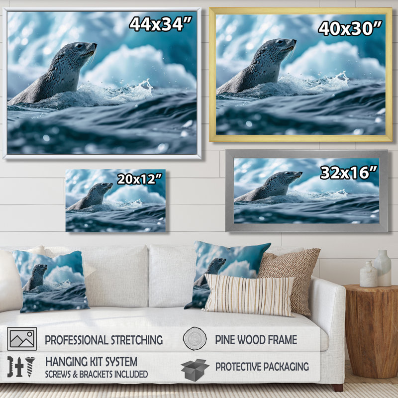 Resendez - Créatures marines, art mural, H 12 po x l 20 po x P 1 po, Toile avec cadre flottant noir
