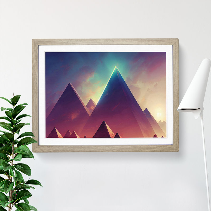 Futuristic Pyramids Vol.3 Abstract 1 Piece Single Picture Frame Wall Art, 34cm H x 46cm W x 2cm D, Oak Framed
