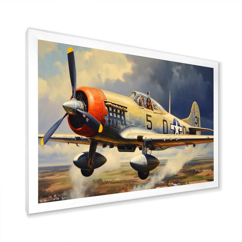 " P51B Plane Skyline I ", White Picture Framed, 24" H x 32" W x 1" D