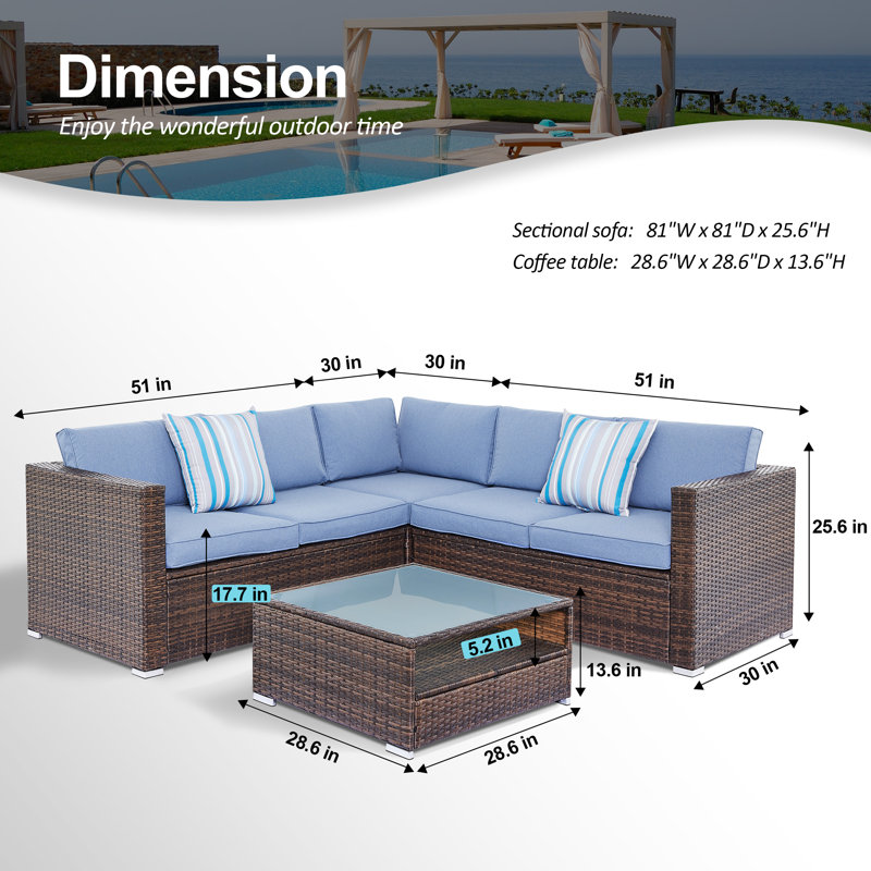 Ensemble de conversation avec coussins 4 pièces pour patio, Bleu