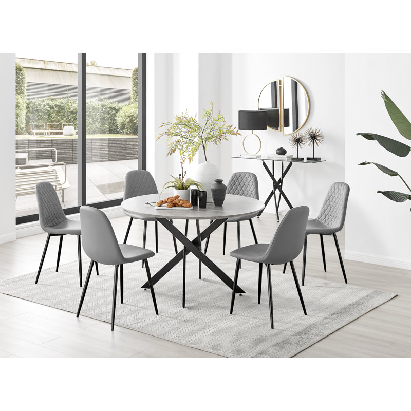 6 - Person Dining Set, Black, Grey/Black