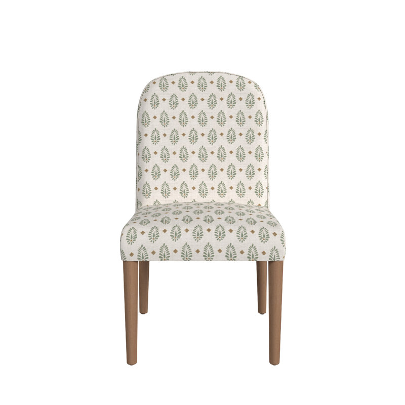 Chaise de salle à manger Mio avec dossier arrondi, tissu chenille, Naturel, Mélange de polyester crème / cachemire vert saug