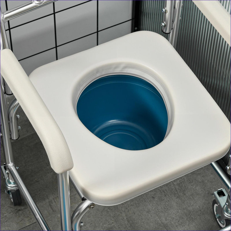 Fauteuil de commode de douche 3-en-1 HOMcom, siège de toilette surélevé de transport imperméable, siège rembourré d'une capacité de 330 lb, gris ardoise