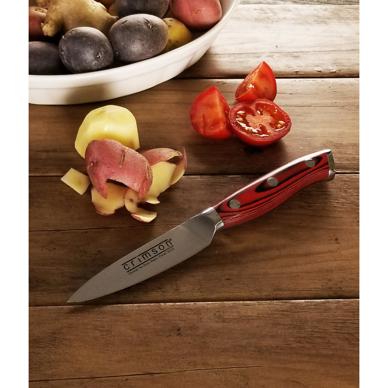 Crimson Series 3.5-Inch Silver Carbon Paring Knife with Ergonomic Handle