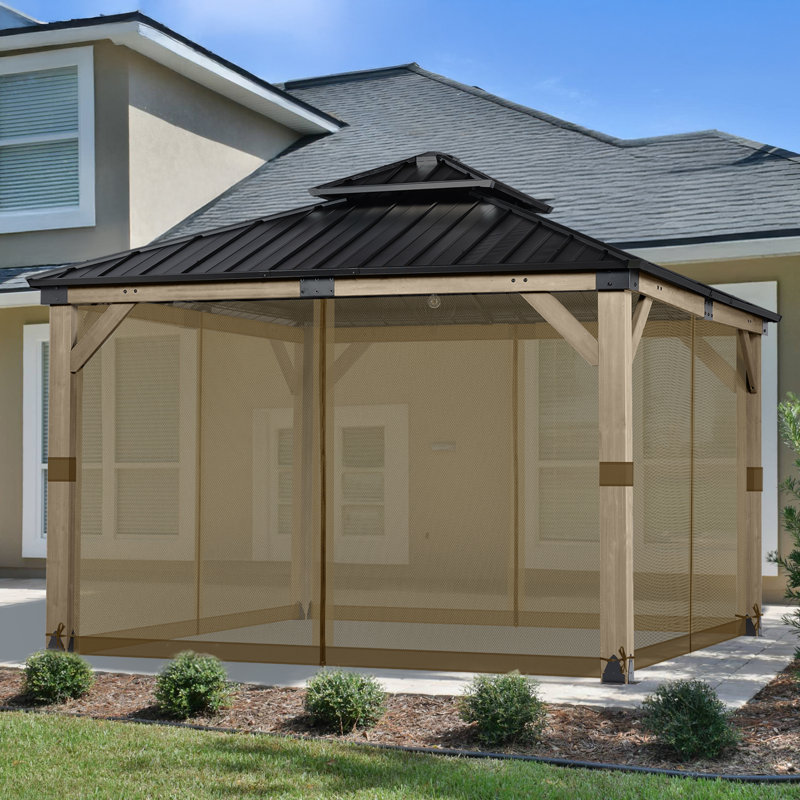 Moustiquaire pour pavillon de jardin Aoodor, H 82,68 po x l 144 po x P 168 po, Brun