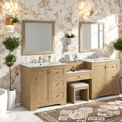 Elegant 84-inch Double Sink Vanity, Solid Wood & Engineered Stone, Modern Style