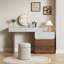 Meuble-lavabo de 39 po avec 5 tiroirs Mid-Century en bois massif gris et brun pour salle de bain, sans assemblage