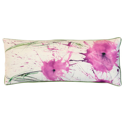 Petal Drift Bloom Lumbar Pillow - Soft Ivory, Magenta & Muted Green - 36" x 14"