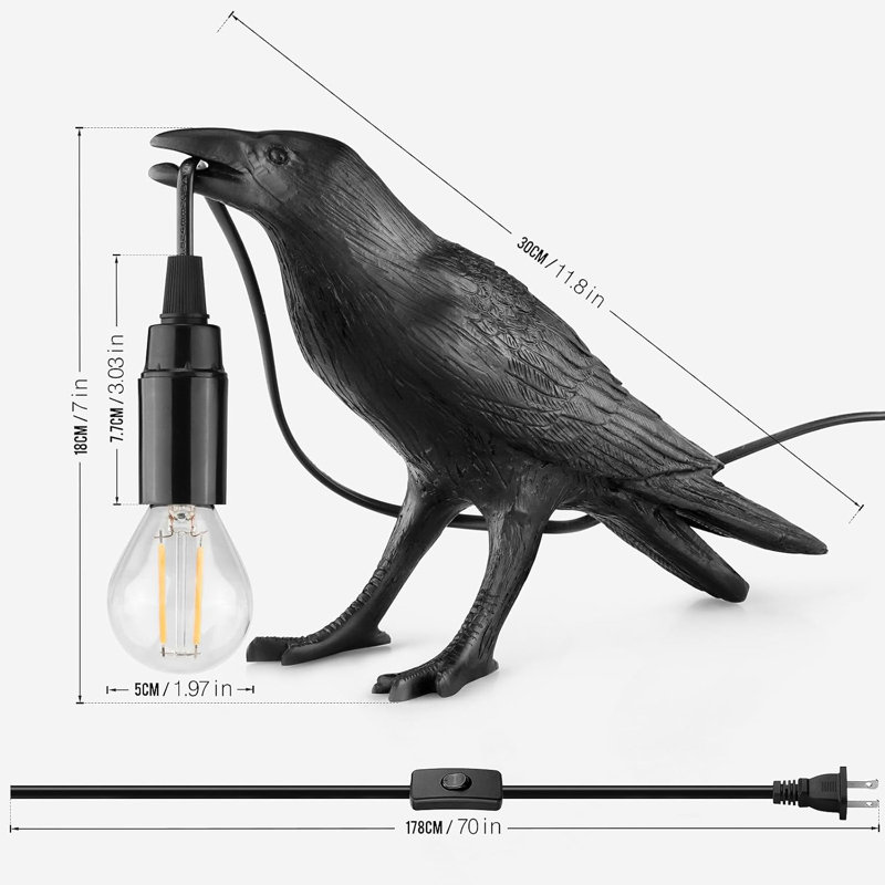 Crow Lamp Raven Table Lamp With Bulb Bird Desk Lamps Gothic Home Decor Crow Light Raven Lamp For Bedside