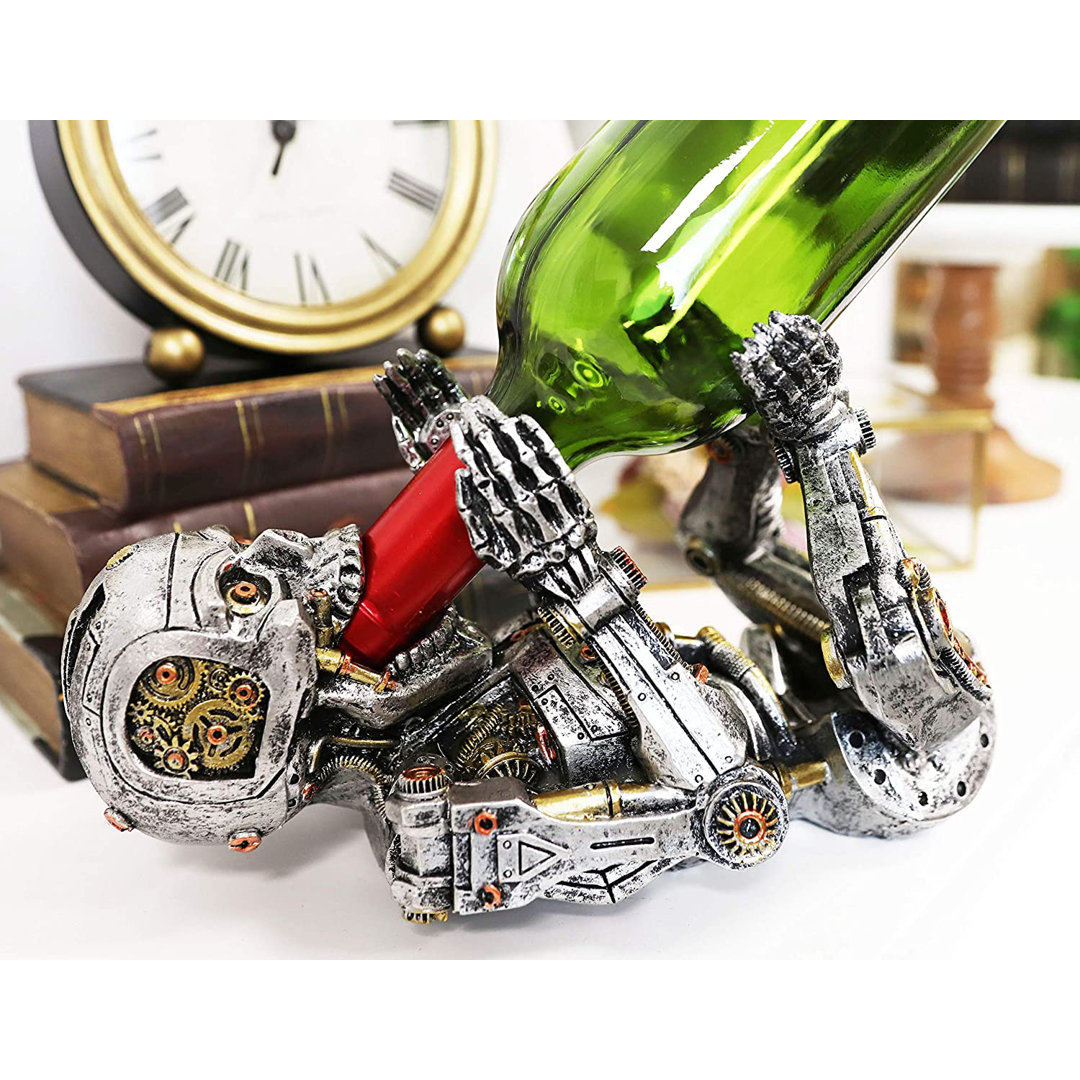Joselyne Steampunk Victorian Sci Fi Cyborg Robotic Terminator Skeleton Wine Bottle Holder Trinx