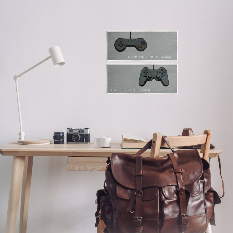 Ensemble de 2 plaques murales Gamer phrases sur gris, design par Kim Allen