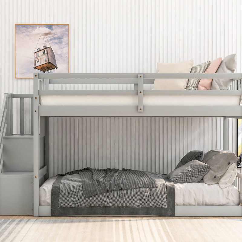 Lit superposé simple au-dessus du sol en gris avec option de rangement - Qualité et style pratique, Gris