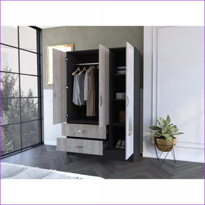 Armoires, Modern Mirrored 61” H with 2 Drawers, Double Door Cabinet &amp; Shelves | Particle Board | Multicolor