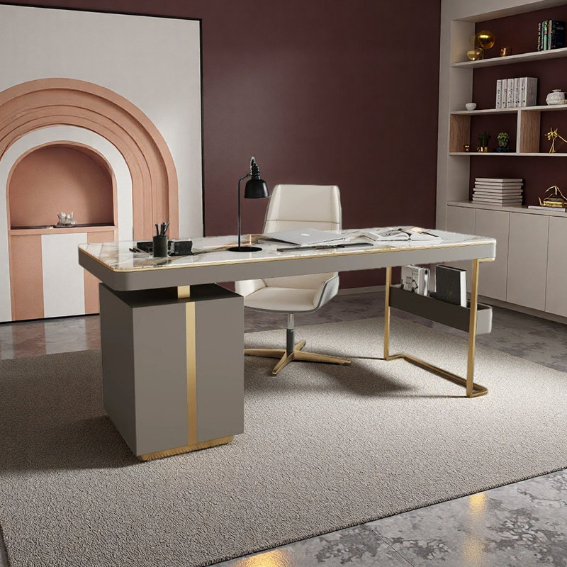 Bureau en pierre frittée durable, H 29,53 po x l 70,87 po x P 27,56 po