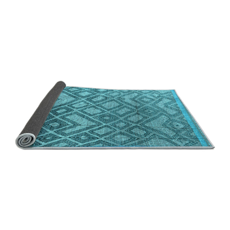 Tapis carré en laine / polyester géométrique tissé à la machine 8 pi x 8 pi bleu clair