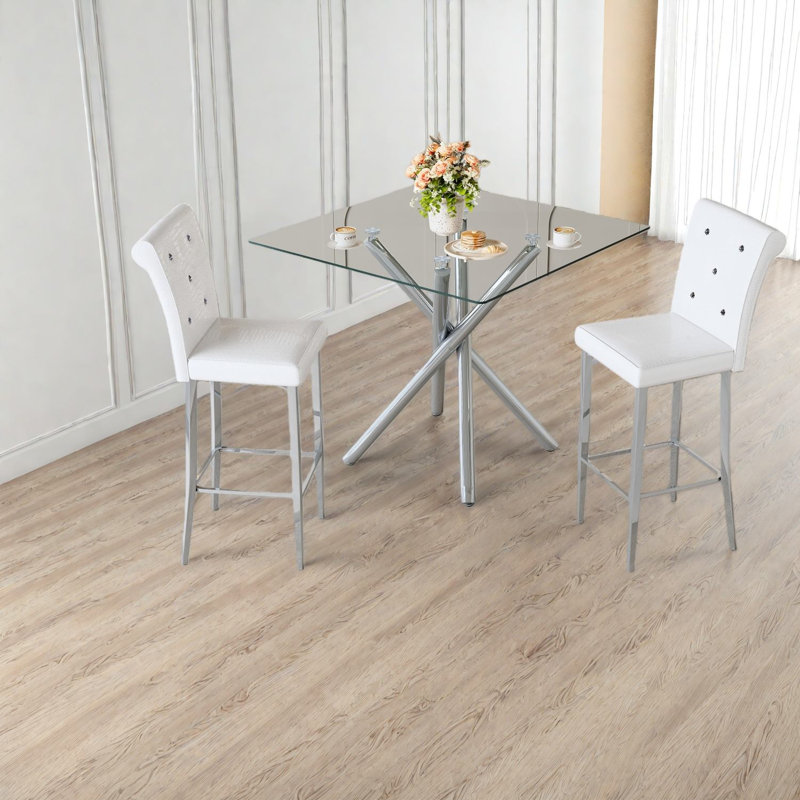 Ensemble de table de salle à manger moderne avec métal chromé et verre, compact pour petite cuisine