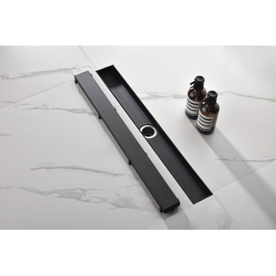 Caniveau de douche linéaire de 61 cm (24 pouces) avec couvercle amovible, en acier inoxydable 304. Filtre à cheveux et pieds de nivellement inclus.