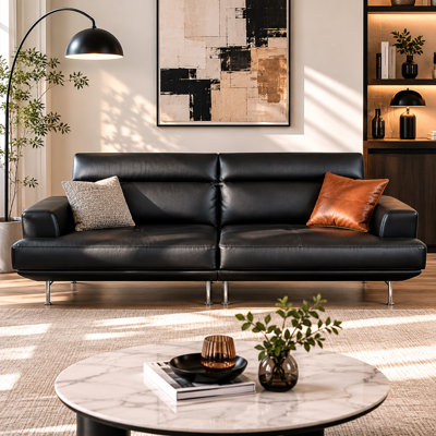 Modern Family Style Sofa with Soft Cushions Top Grain Leather Upholstery Comfortable and Stylish Seating for Living Room