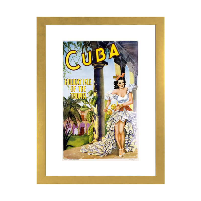 Cuba par Vintage Apple Collection - impression d'art graphique, Encadré en papier doré, H 24 po x l 16 po x P 1 po