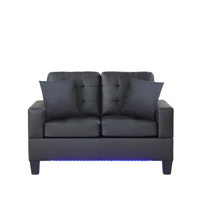 Gemma 55.5"W PVC Fabric Loveseat With LED Lights, USB Charger, Tufted Cushions