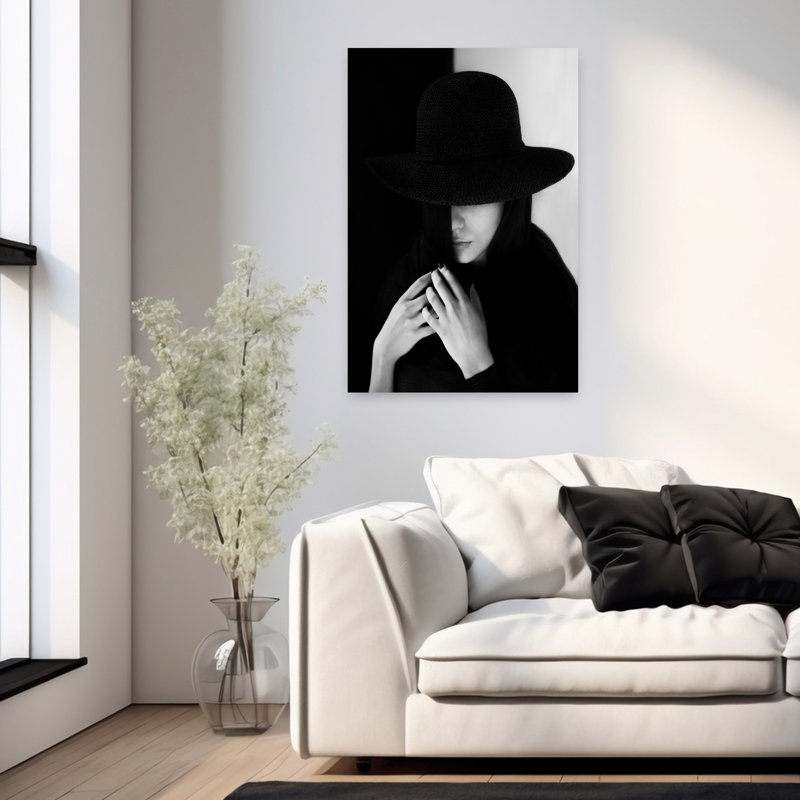 «Mysterious Woman in Hat Classic Dramatic Elegant Portrait», art mural, H 36 po x l 24 po