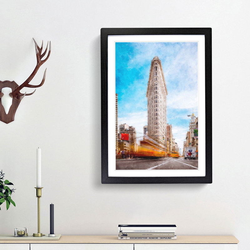 Flatiron Building in New York - Picture Frame Painting Print, 33cm H x 24cm W x 2cm D, Black Framed