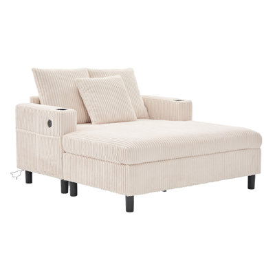 Modern Corduroy Oversized Recliner Sofa with Deep Seat, 3 Pillows, USB Charging, RGB LED Light Strip, Cup Holder, Side Pocket - Suitable for Living Ro by Ivy Bronx