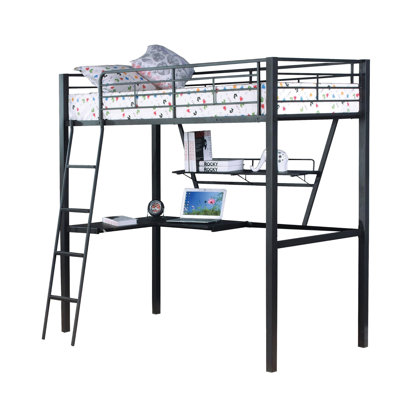Lit mezzanine simple avec bureau - argent et noir, métal pratique et noir de qualité fiable