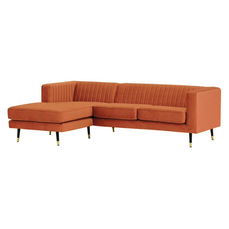 Monaville 4 Seater Velvet Sofa & Chaise, Orange, Left Hand Facing