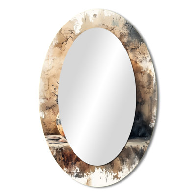 Native Art Pottery Desert Serenity I - Bohemian Oval Wall Mirror