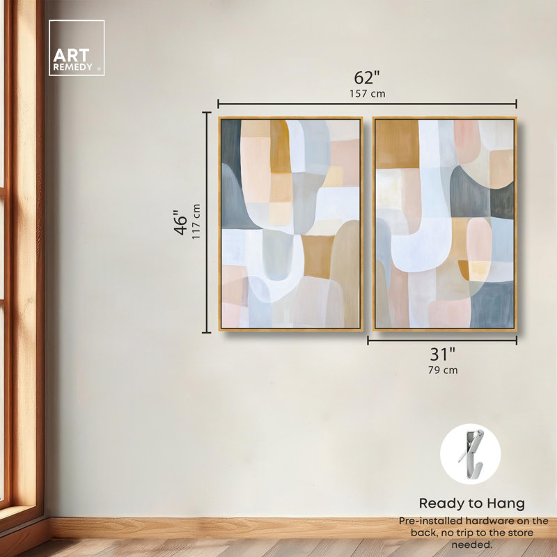 Ensemble de 2 reproductions sur toile Harmony , Impression dans un cadre flottant sans passe-parto, H 46 po x l 31 po, Doré